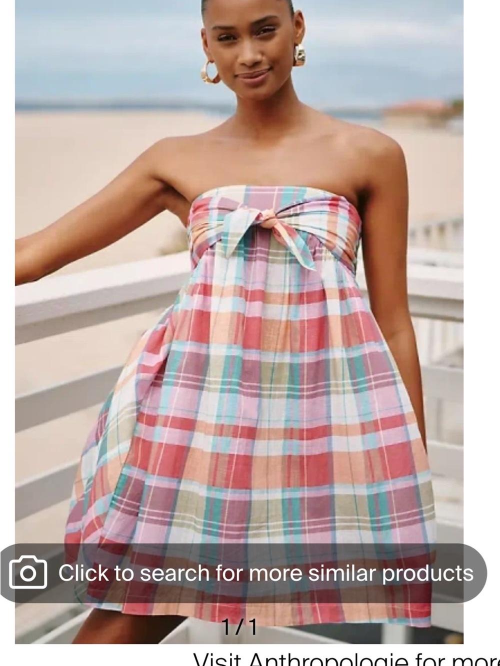 Strapless Plaid Tie-Front Sundress in Coral & Aqua